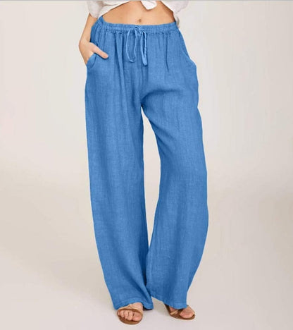 Pantalón Mujer Tiro Alto Tejido Ligero Pierna Recta