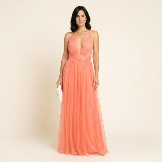 Vestido maxi mujer escote profundo fluido - Mavetta