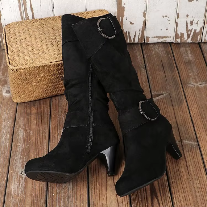 Botas Altas Mujer Puntera Redonda Ajuste Clasico