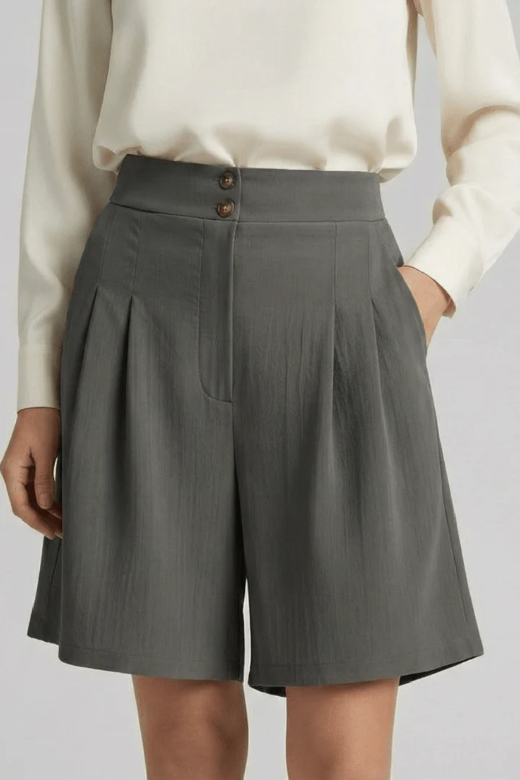 Bermudas Mujer Talle Alto con Pinzas Corte Sartorial