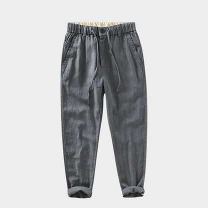 Pantalones Hombre de Lino y Algodón Corte Recto Cintura Elástica