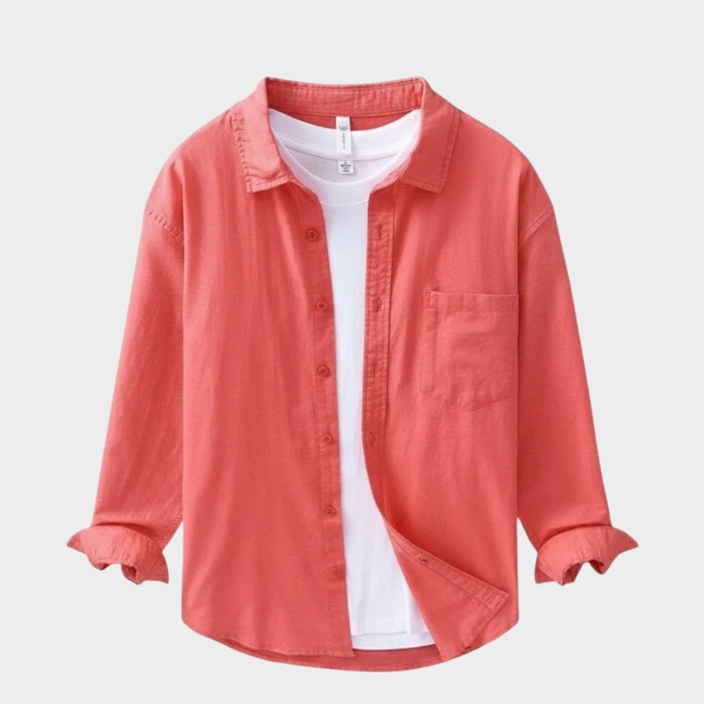 Camisa Hombre Algodón y Lino Manga Larga Cuello Solapa