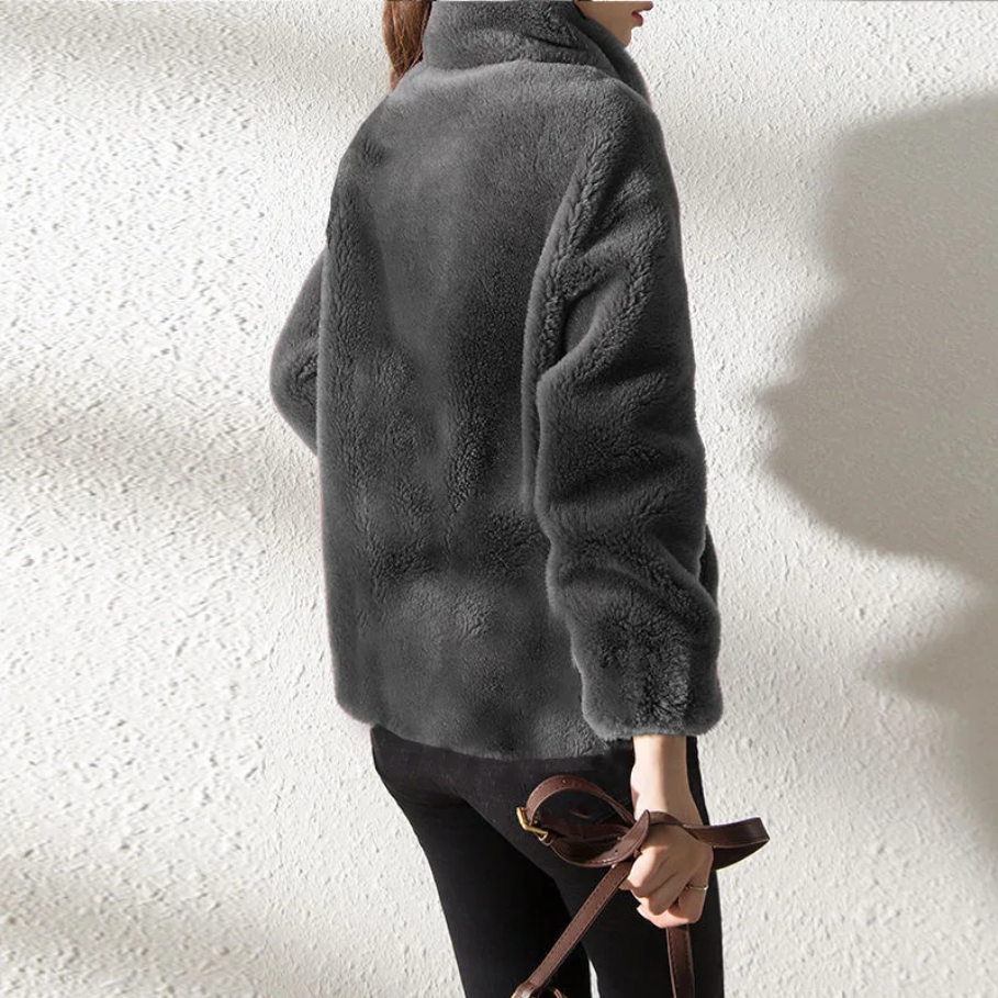 Chaqueta Mujer Teddy Cuello Alto Cremallera Moderna