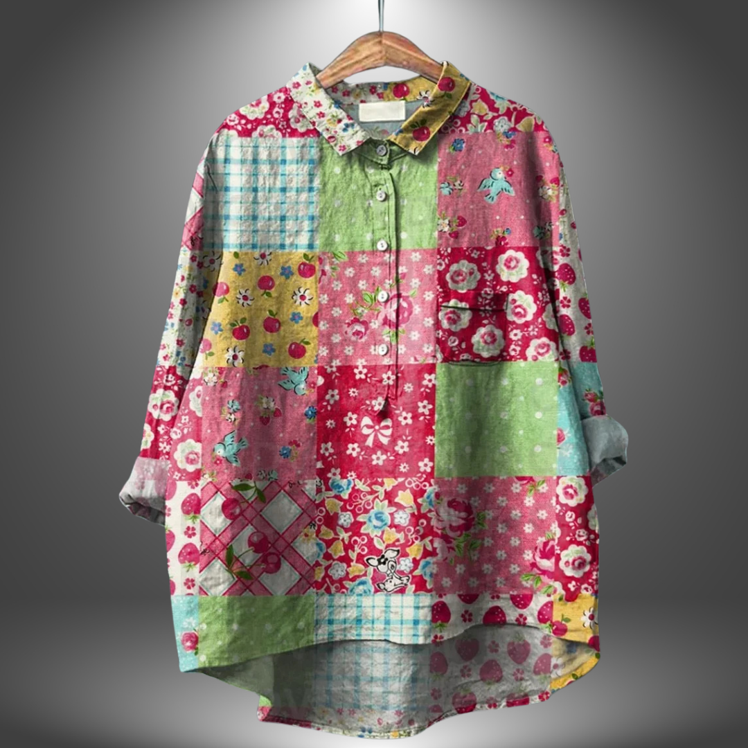 Blusa Mujer Holgada Estampado Artistico Cuello Orsolya