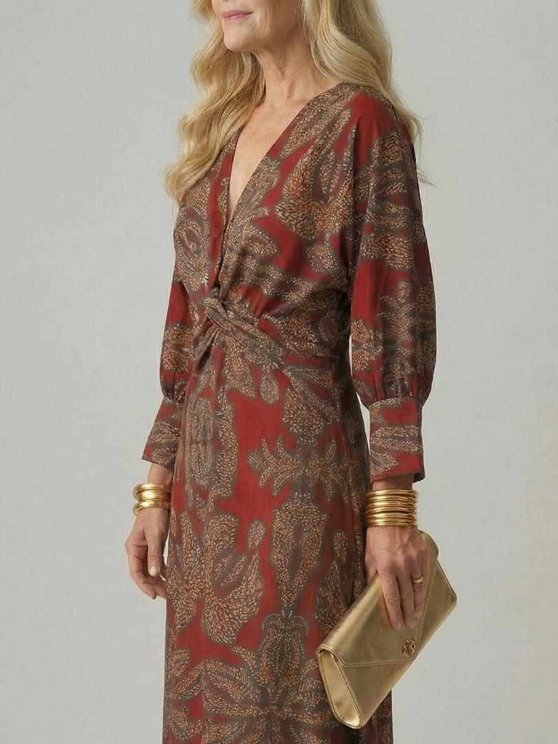 Vestido Midi Mujer Corte Cruzado Cintura Ajustada