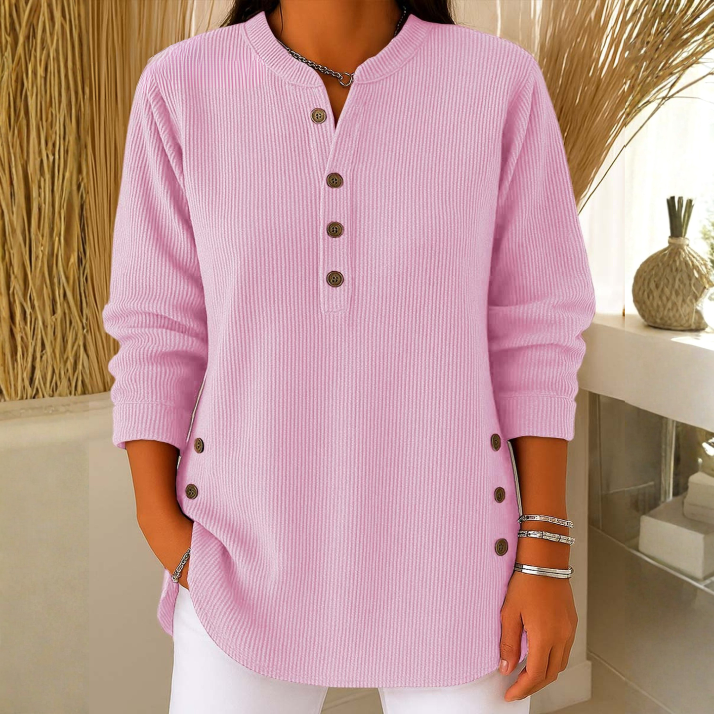 Sudadera Mujer Texturizada Manga Larga Botones Casual