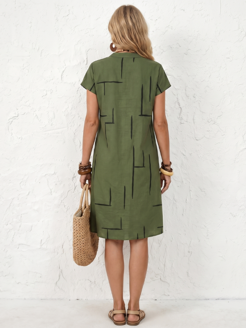 Vestido midi mujer algodón lino escote en V casual verano