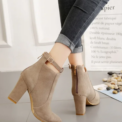 Botines Mujer con Hebilla Tacón Alto de Bloque