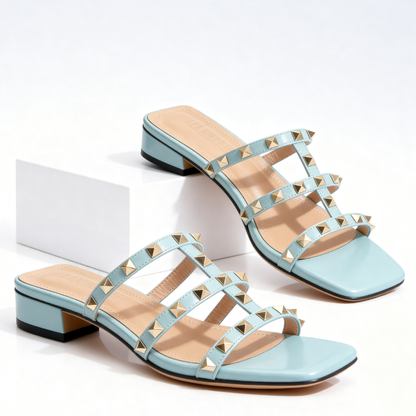Sandalias mujer con tachuelas tacón bajo elegante