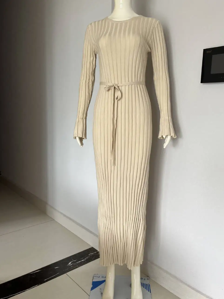 Vestido largo mujer de plumeti tejido elástico ajustado plisado