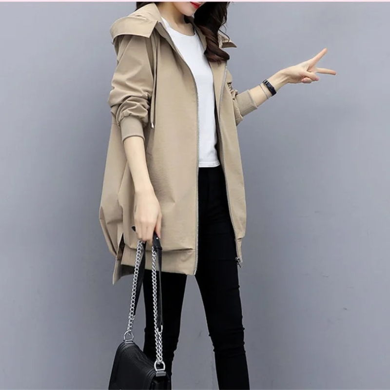 Trench Coat Mujer Ligero con Cremallera Corte Relajado