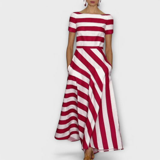 Vestido Largo Mujer Rayas Cuello Barco Bolsillos - Mavetta