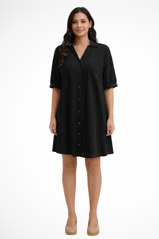 Vestido midi mujer tipo camisa manga corta - Mavetta