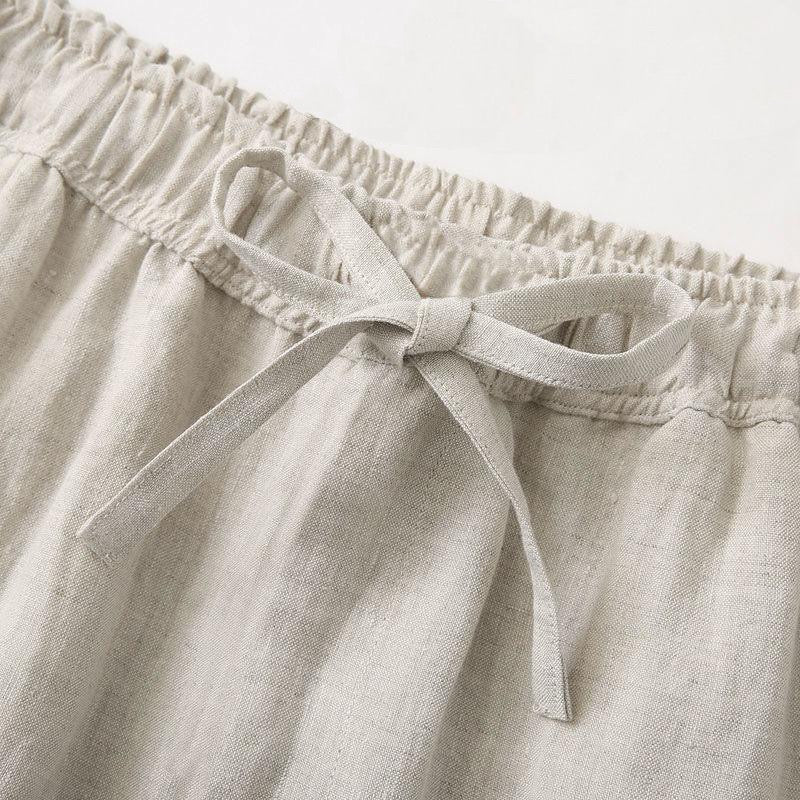 Pantalones Lino Hombre Corte Recto Cintura Elástica