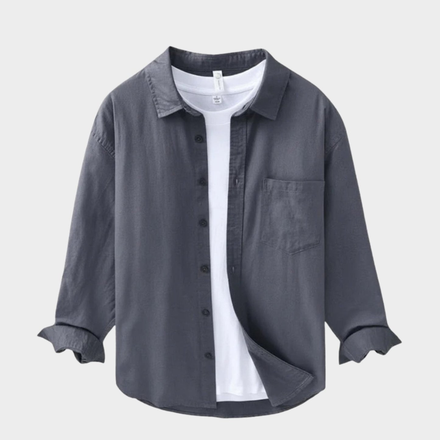 Camisa Hombre Algodón y Lino Manga Larga Cuello Solapa