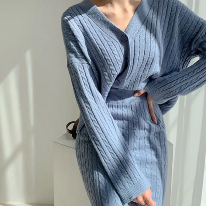 Conjunto Mujer Suéter y Falda Punto Ajuste Relajado