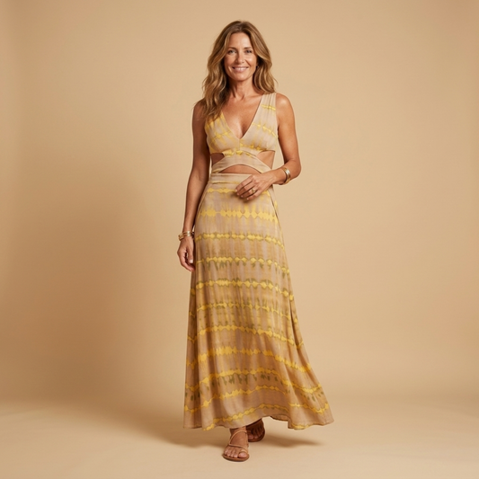 Vestido largo mujer de tejido tie-dye con abertura lateral estilo boho - Mavetta