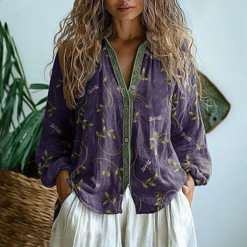 Blusa Mujer Estampado Floral Manga Larga Corte Suelto - Mavetta