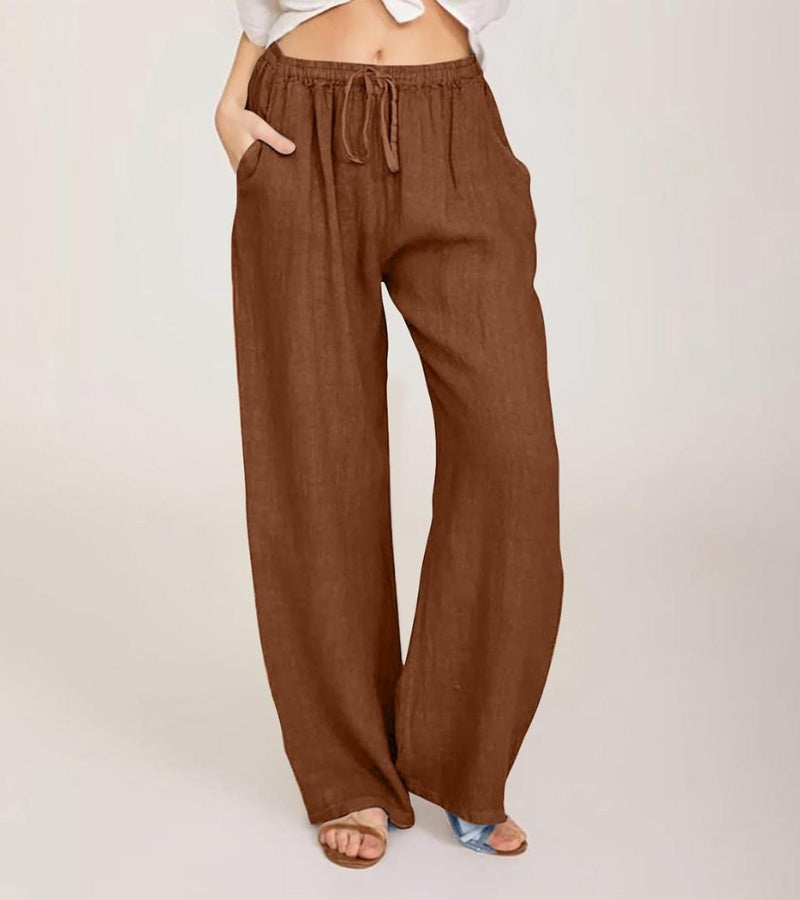 Pantalón Mujer Tiro Alto Tejido Ligero Pierna Recta