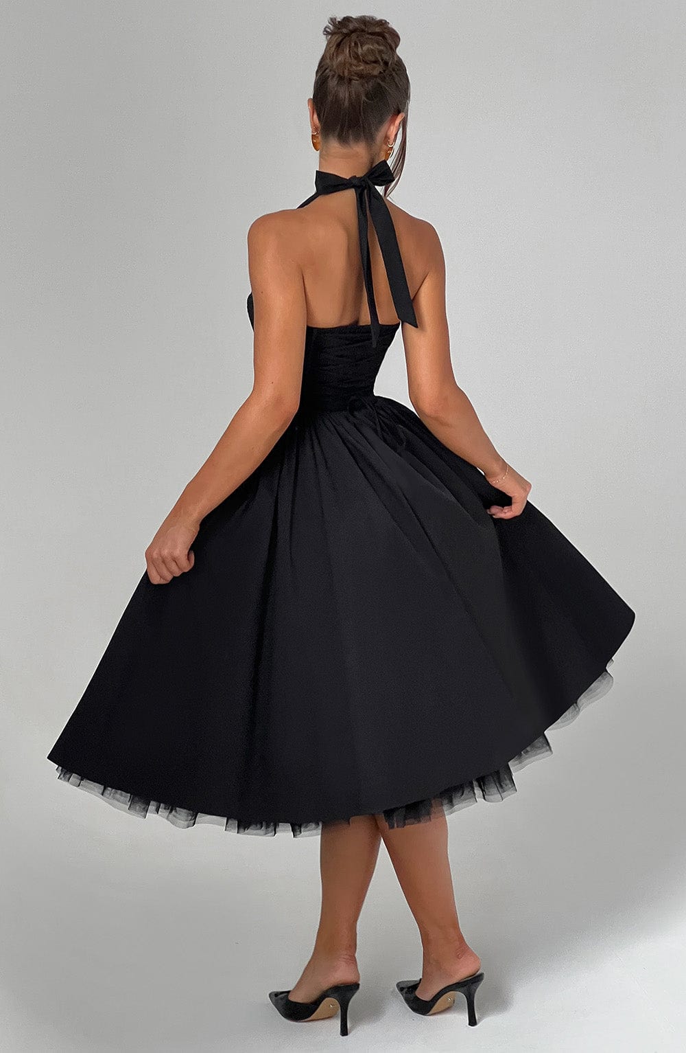 Vestido Midi Mujer Fiesta Cuello Halter Falda Línea A
