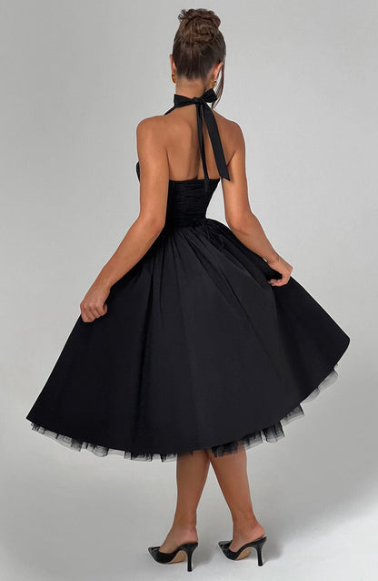 Vestido Midi Mujer Fiesta Cuello Halter Falda Línea A