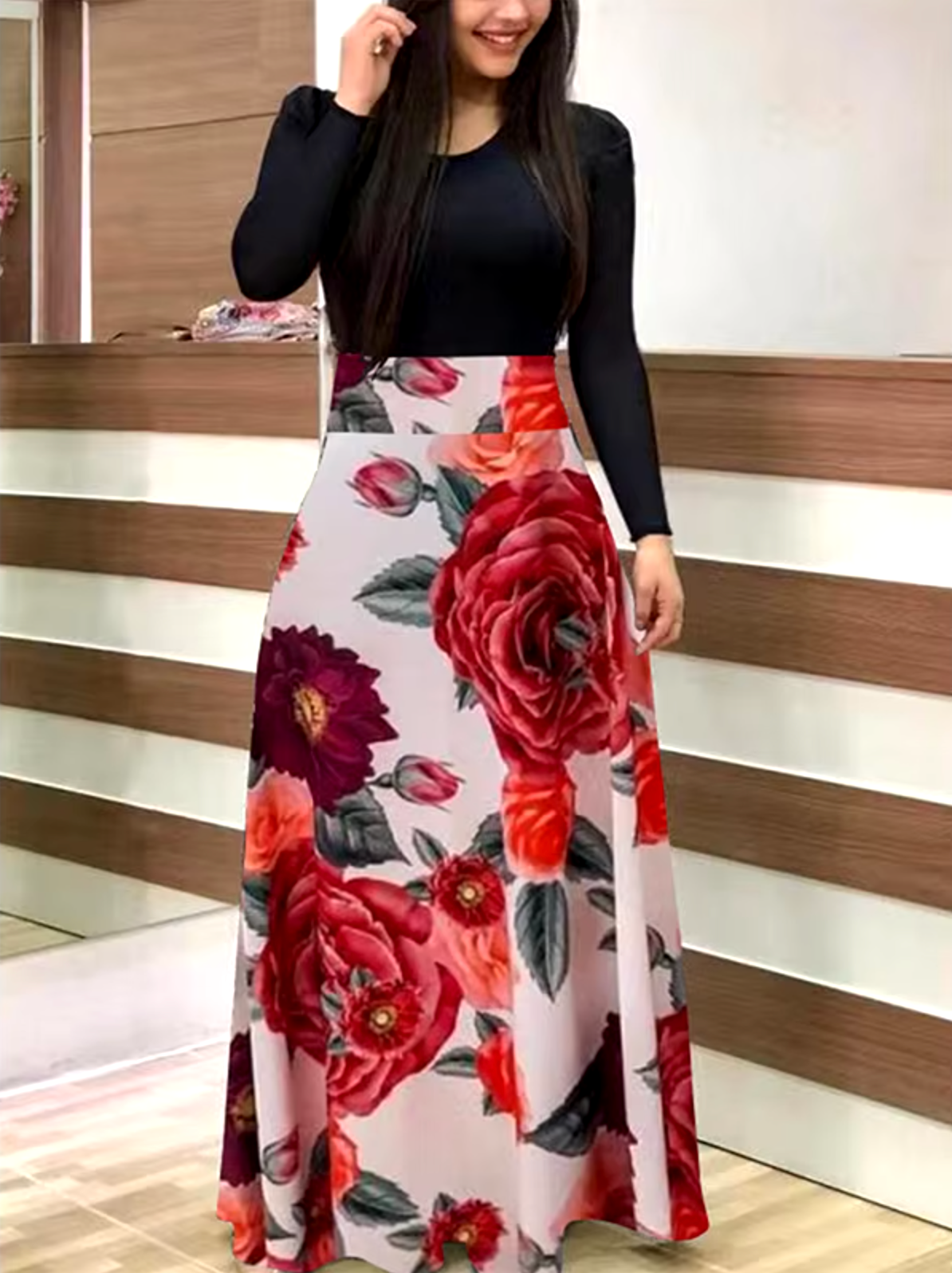 Vestido Mujer Manga Larga Estampado Floral Ajuste Regular