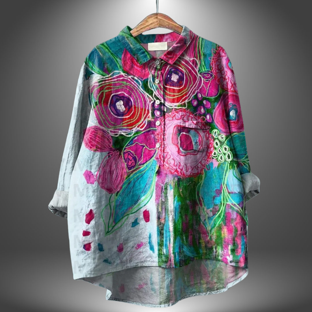 Blusa Mujer Holgada Estampado Artistico Cuello Orsolya