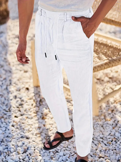 Pantalones Lino Hombre Anchos Cordón Ajustable