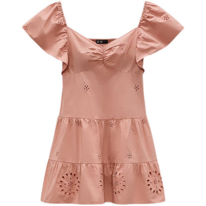 Vestido Casual Mujer Bordado Cuello Semiabierto Manga Volantes