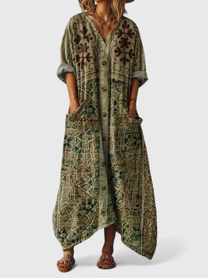 Vestido Maxi Mujer Fluido Suelto Estilo Boho