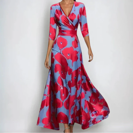 Vestido Mujer Floral Escote en V Mangas Tres Cuartos - Mavetta