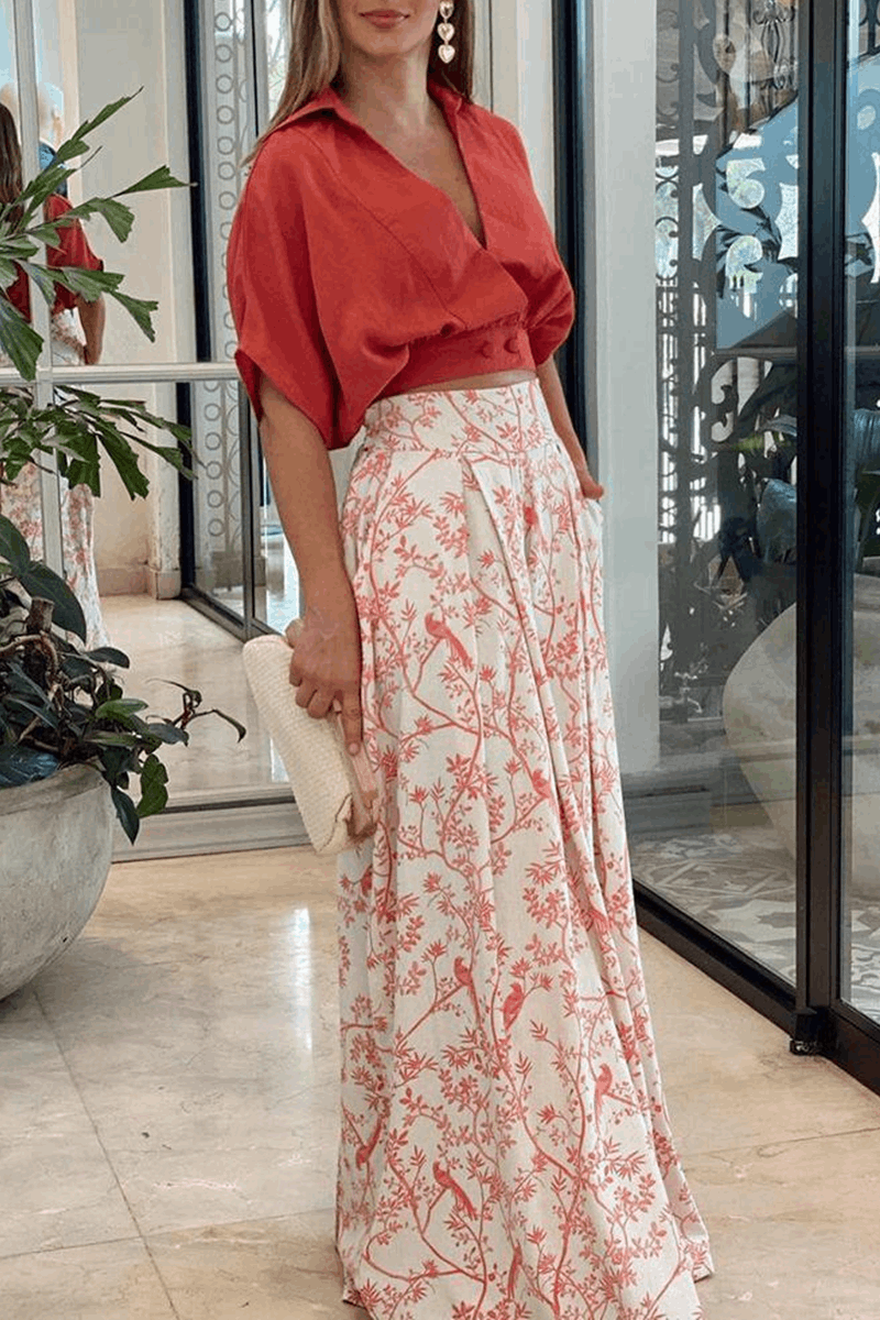 Conjunto Mujer y Pantalón Corto Estampado Tropical