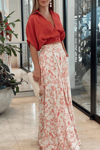 Conjunto Mujer y Pantalón Corto Estampado Tropical