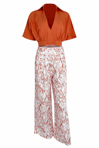 Conjunto Mujer y Pantalón Corto Estampado Tropical