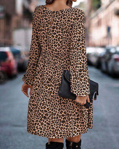 Vestido Mujer Estampado Animal Manga Larga