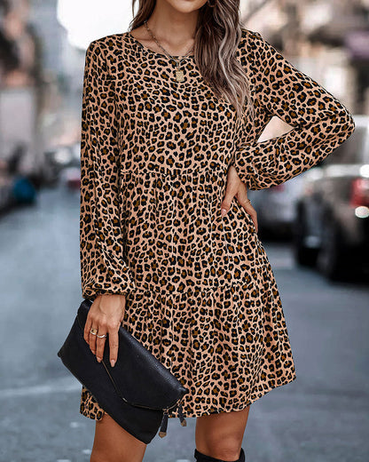 Vestido Mujer Estampado Animal Manga Larga