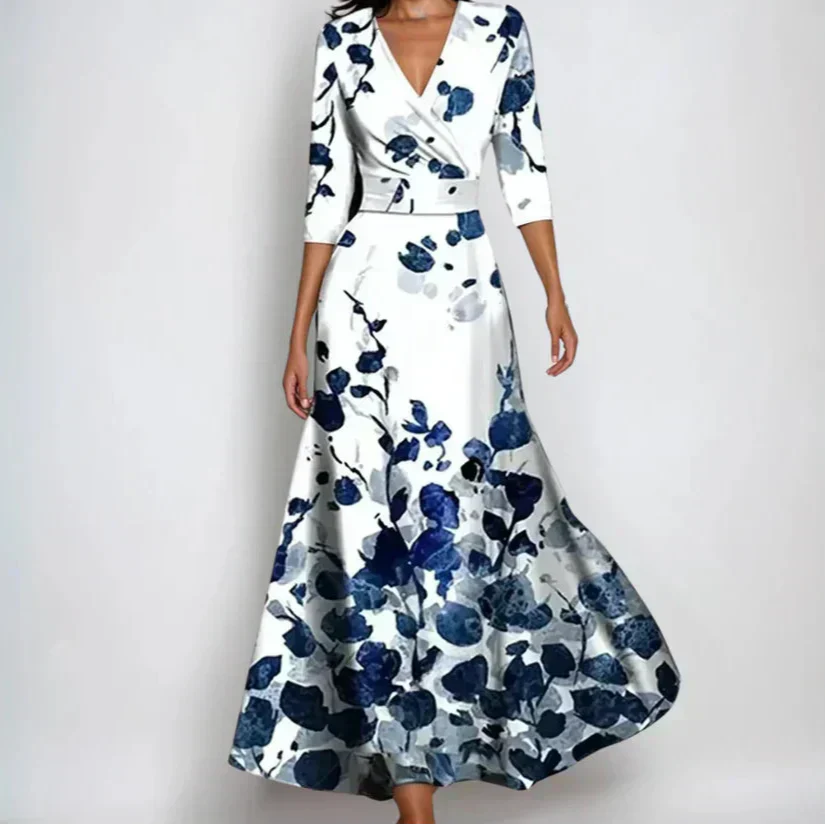 Vestido Mujer Floral Escote en V Mangas Tres Cuartos