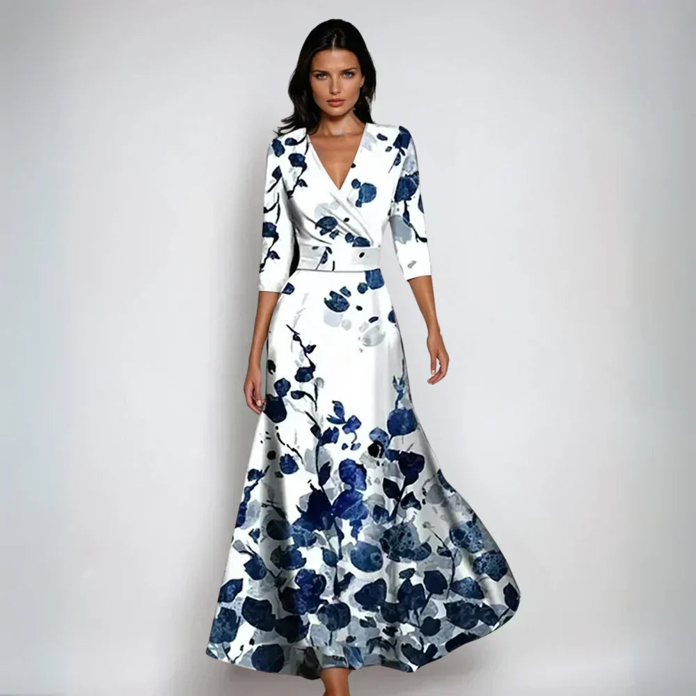 Vestido maxi mujer con escote en V y silueta fluida