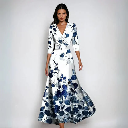 Vestido maxi mujer con escote en V y silueta fluida