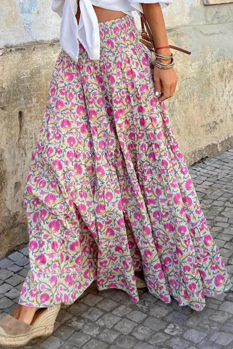 Falda larga mujer de talle alto estilo maxi