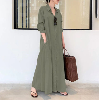Vestido camisero largo mujer de caída fluida