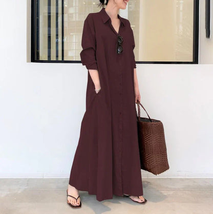 Vestido camisero largo mujer de caída fluida