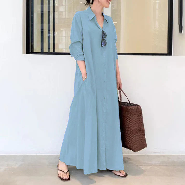 Vestido camisero largo mujer de caída fluida