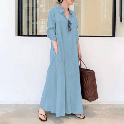 Vestido camisero largo mujer de caída fluida