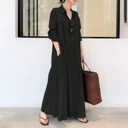 Vestido camisero largo mujer de caída fluida