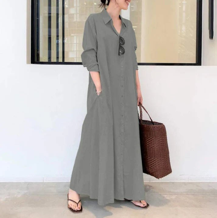 Vestido camisero largo mujer de caída fluida