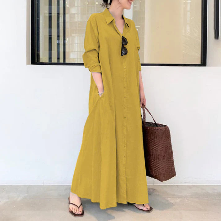 Vestido camisero largo mujer de caída fluida
