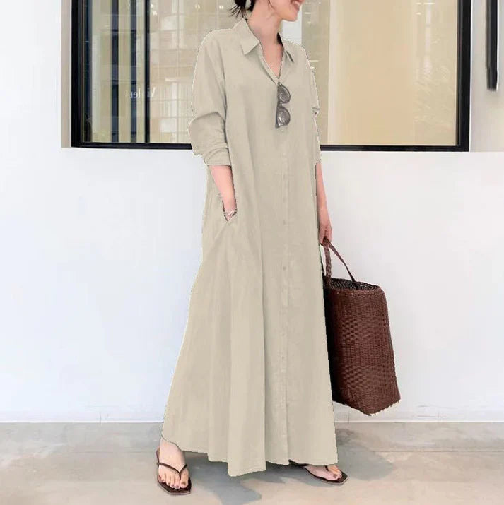 Vestido camisero largo mujer de caída fluida