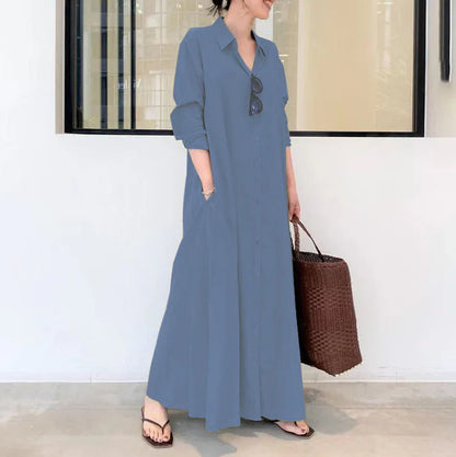 Vestido camisero largo mujer de caída fluida