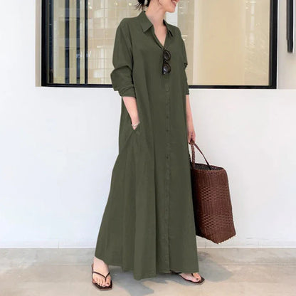 Vestido camisero largo mujer de caída fluida